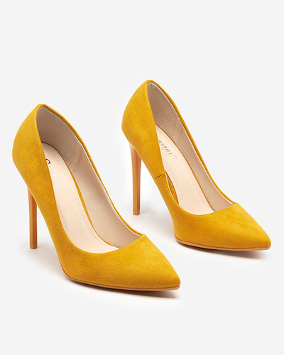 OUTLET Pompi de dama galbeni cu piele intoarsa ecologica pe stiletto Veneci - Pantofi