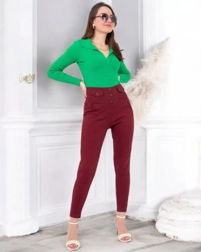 Treggings de damă maro cu nasturi - Îmbrăcăminte