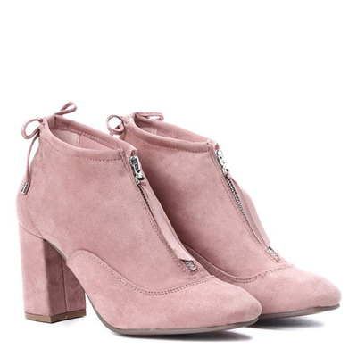 Różowe botki na słupku Gloria - Obuwie