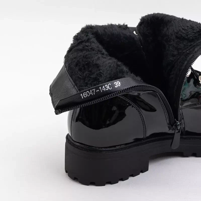 OUTLET Cizme dama lacuite negre cu perle Lumines - Incaltaminte