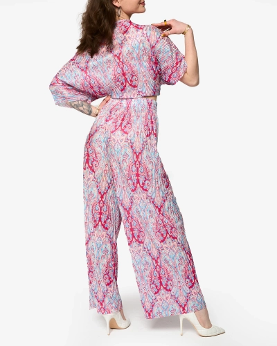 Set de damă cu nervuri albastru-fucsia cu imprimeu- Îmbrăcăminte