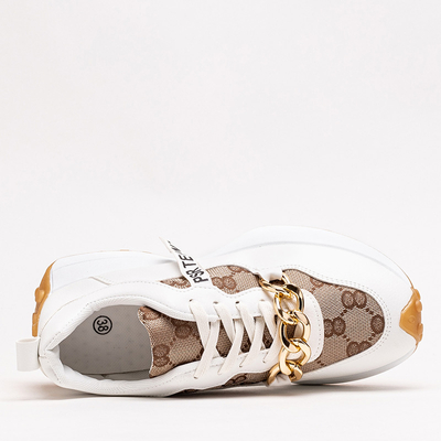 OUTLET Tenisi de damă albi și maro cu imprimeu Philly- Footwear