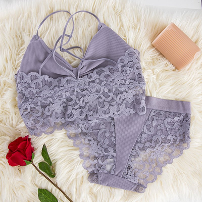 Lenjerie dama violet set cu dantela - Lenjerie intima