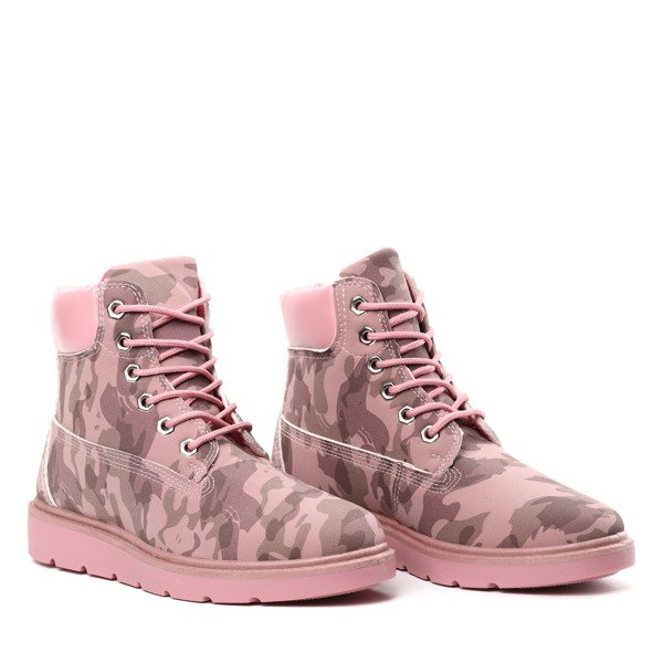 Różowe, ocieplane trapery w moro Josepha- Obuwie