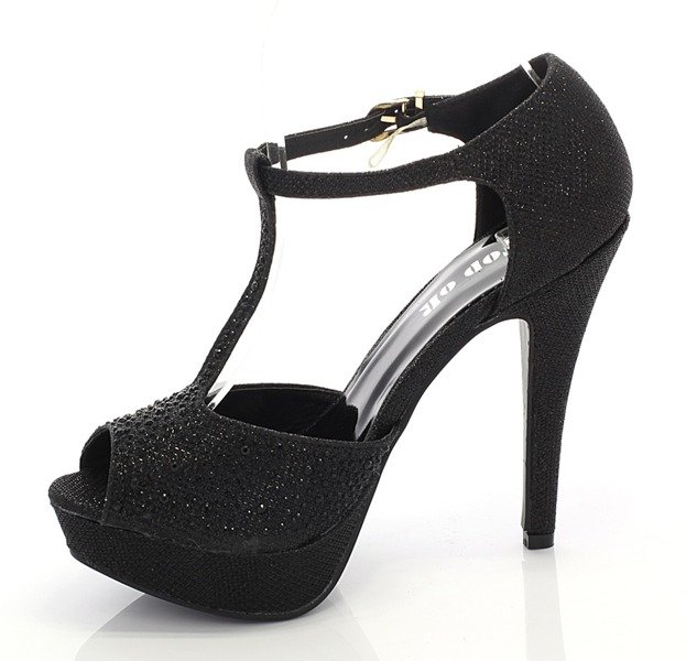 Sandale negre de damă cu toc înalt Szqueio - pantofi