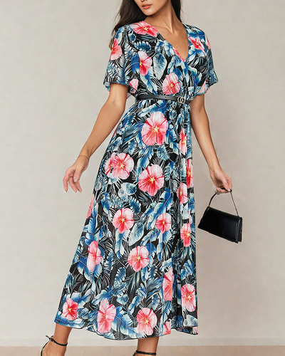 Royalfashion Rochie midi plisată cu motive florale pentru femei