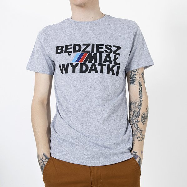 Tricou bărbătesc imprimat din bumbac gri - Îmbrăcăminte