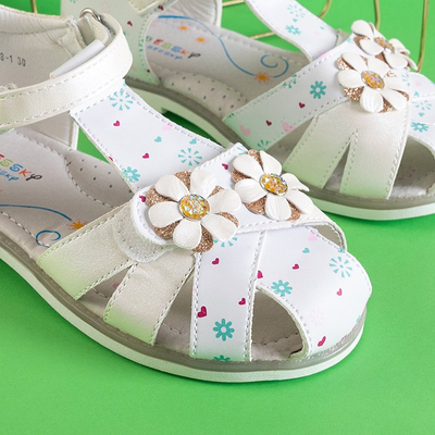 OUTLET Sandale fete albe cu decoratiuni Laluna - Incaltaminte