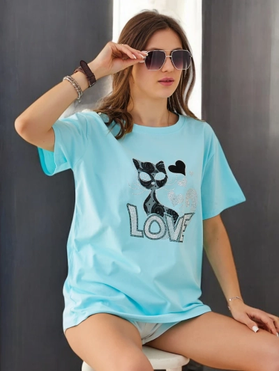 Royalfashion Tricou din bumbac pentru femei Cat Love