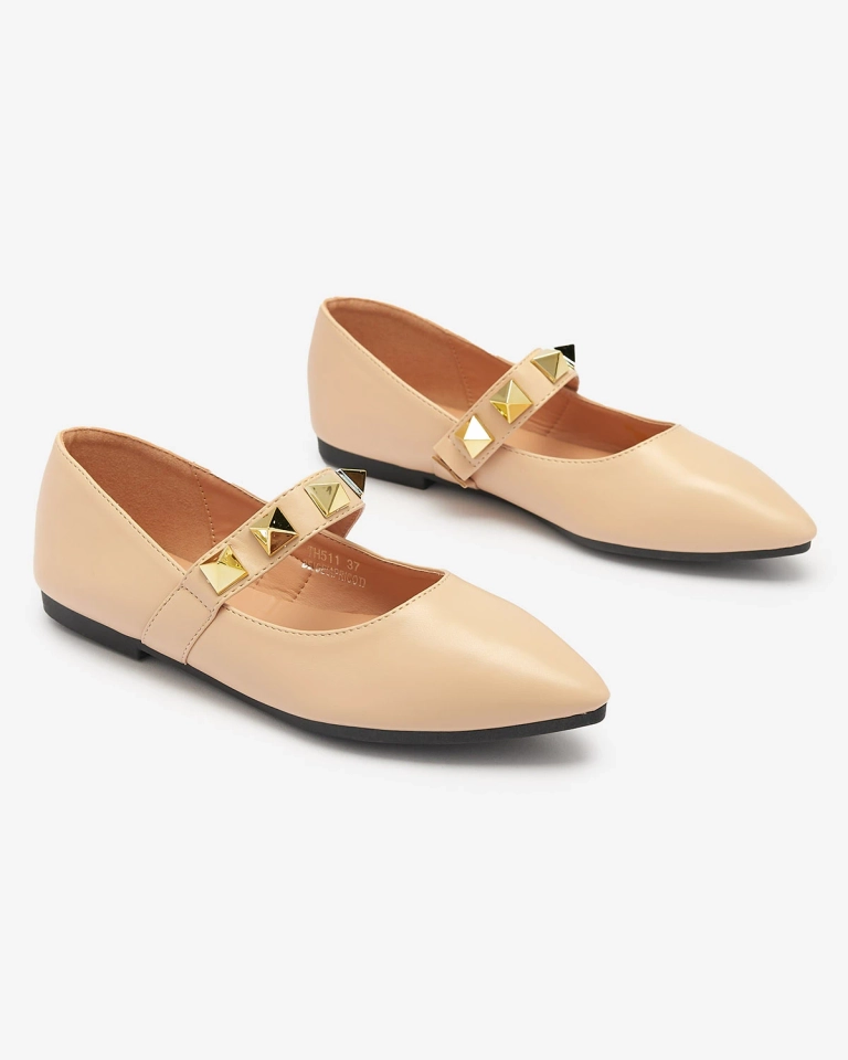 Balerini bej cu toc plat pentru femei, cu cuier Dejika - Încălțăminte