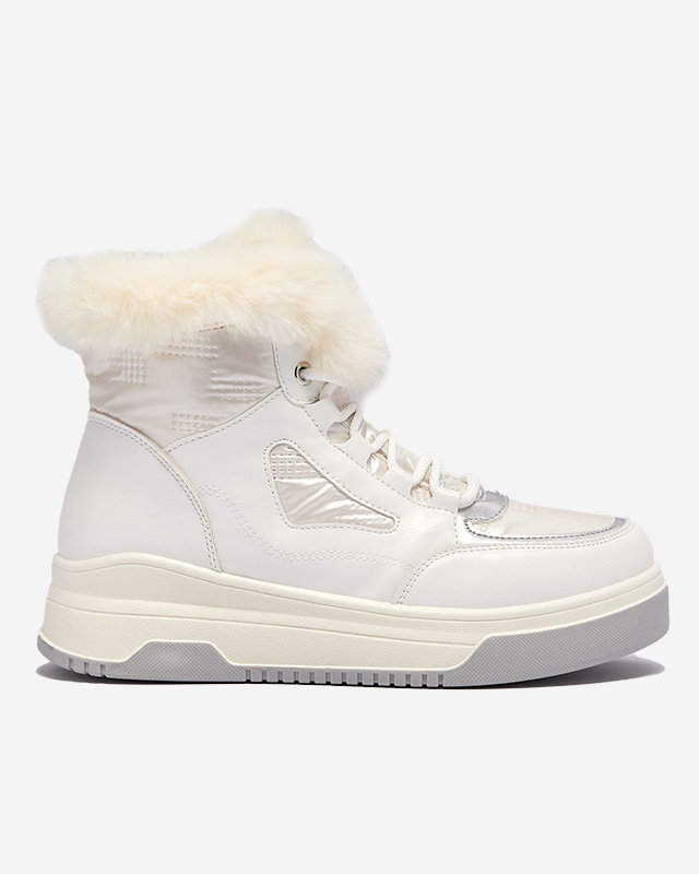 Cizme cu șiret alb pentru femei a'la cizme de zăpadă - Ojilen