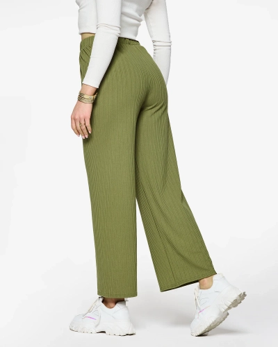 Pantaloni largi cu nervuri pentru femei, de culoare verde - Îmbrăcăminte