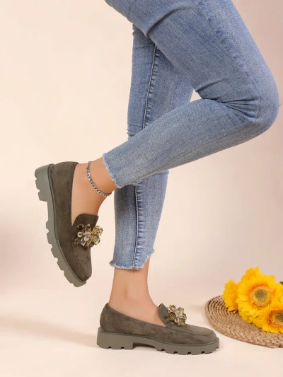 Mocasi din eco suede pentru femei Royalfashion cu mărgele Namisqe