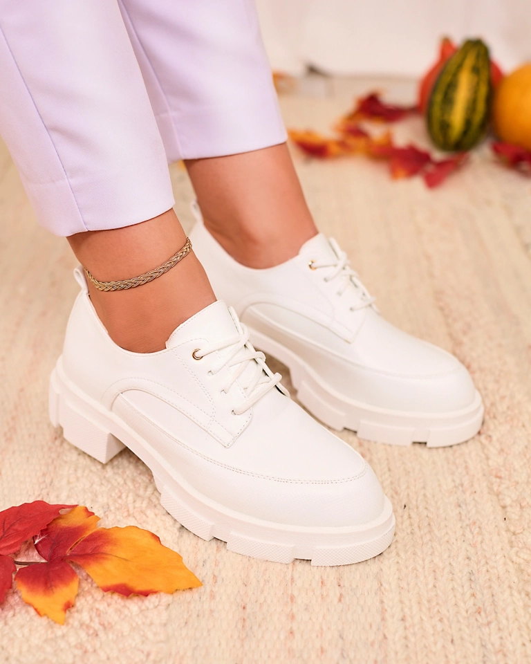 Royalfashion Alb talpă solidă pentru femei Trendy Chunky half shoes