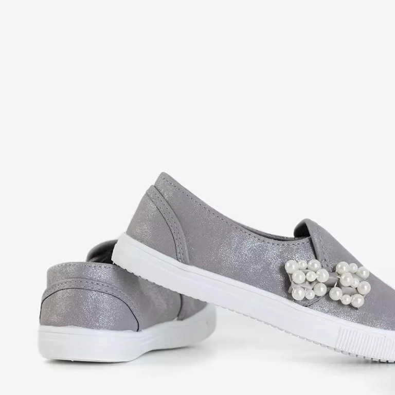 OUTLET Adidași gri pentru copii cu fundă Malasita - Încălțăminte