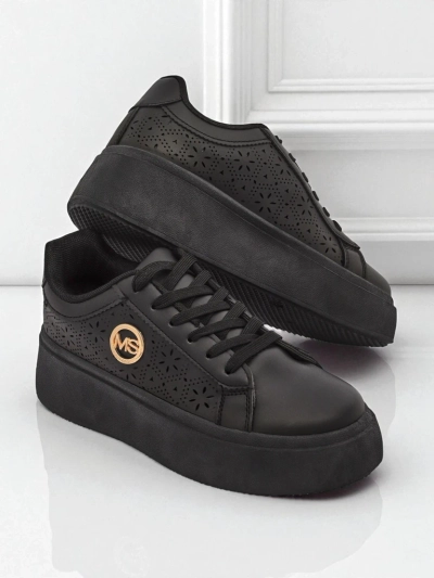 Sneakersy damskie platforma Perseida Royalfashion czarne skóra ekologiczna