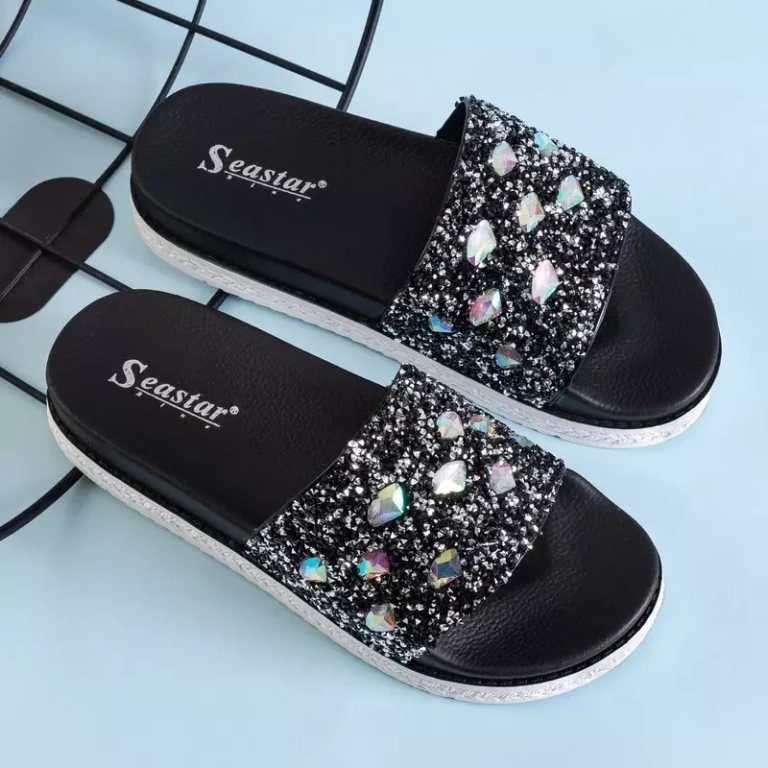 OUTLET Sandale cu platformă neagră pentru femei cu zirconiu cubic Sailor - Încălțăminte