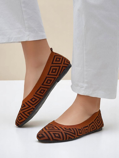 Pantofi balerini de damă Royalfashion din material textil cu imprimeu geometric Metric