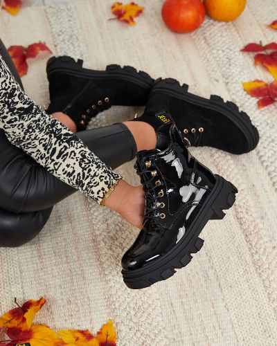 Royalfashion Cizme de femeie izolate pentru bagger negru lăcuit Setogia