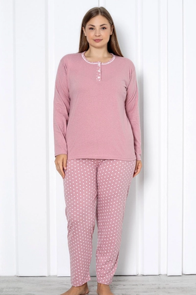 Royalfashion Pijamale pentru femei din bumbac 2 piese cu buline PLUS SIZE