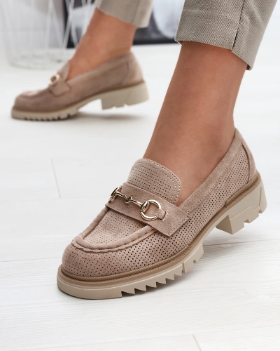 Royalfashion Mocasini de damă cu lănțișor maro deschis maro deschis cu lanț Imerila