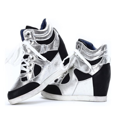 Czarno-białe sneakersy na koturnie Lefkada - Obuwie