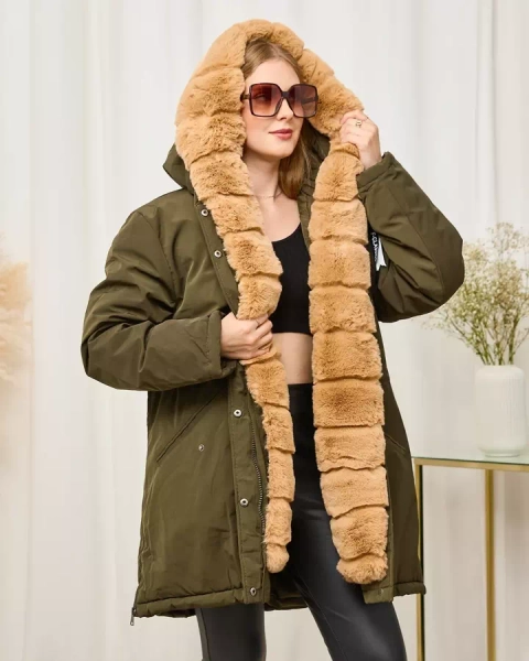 Jachetă de iarnă verde de damă PLUS SIZE - Îmbrăcăminte