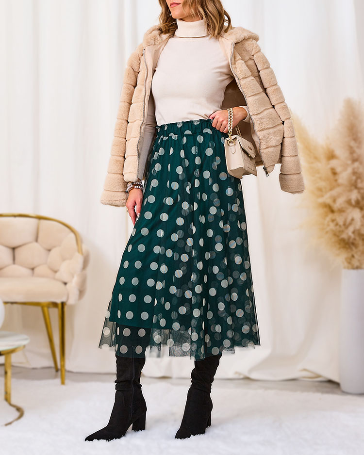 Royalfashion Fustă midi de damă verde închis cu două straturi