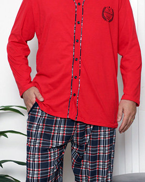 Pijama bărbătească cu nasturi în roșu- Îmbrăcăminte