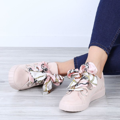 Jasnoróżowe tenisówki ze wstążką Cindy- Obuwie