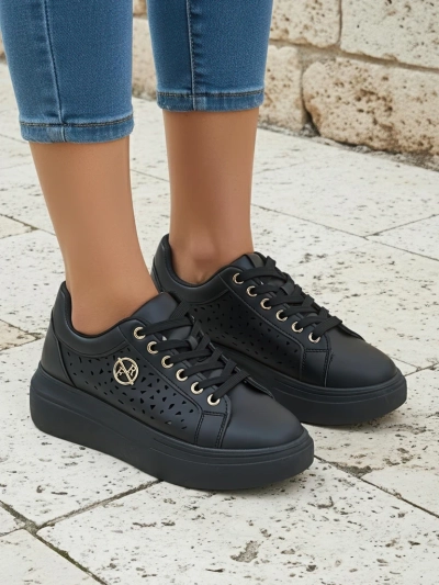 Sneakers de damă Kalista Nero – platforme negre din piele ecologică, colecția de primăvară