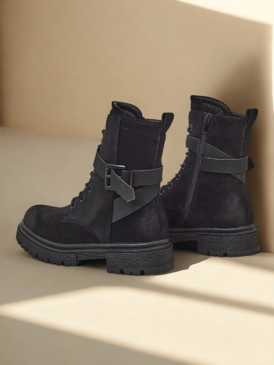 Bocanci stil muncitor pentru femei, culoare neagră, model Miros