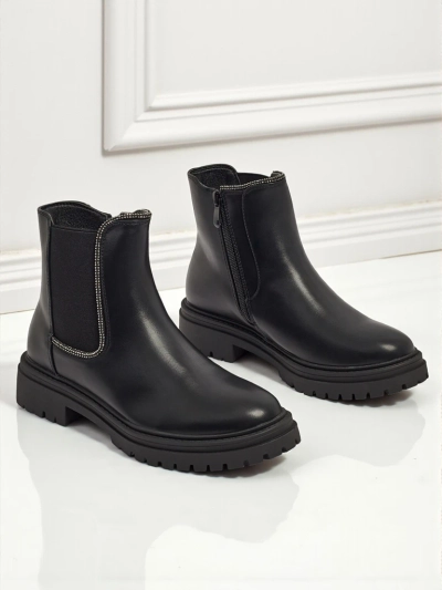 Botine din piele ecologică cu zirconiu Novira