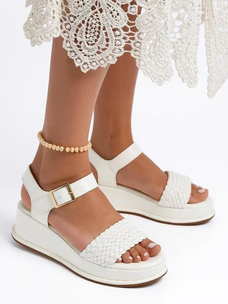 Sandale Royalfashion cu toc pentru femei, cu bareta împletită Fiolle