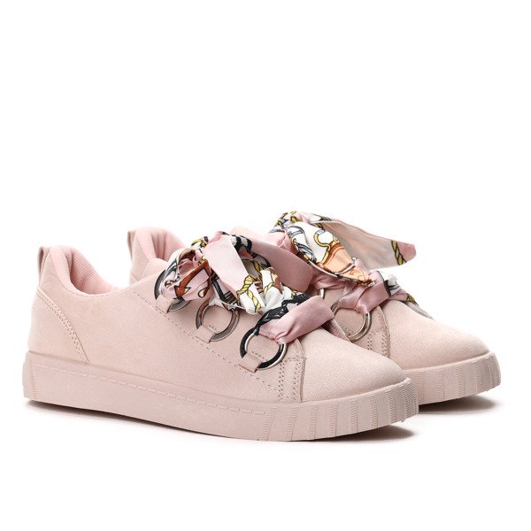 Jasnoróżowe tenisówki ze wstążką Cindy- Obuwie