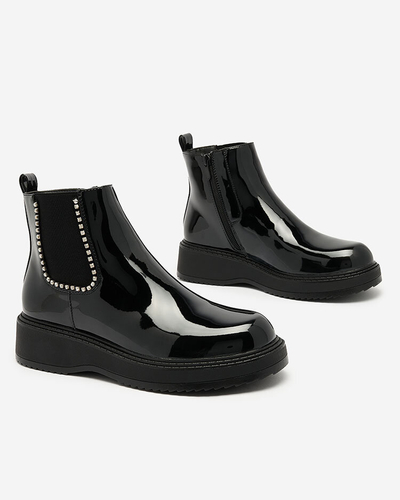 Royalfashion Cizme negre cu toc plat pentru femei cu zirconii Winuma