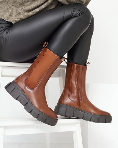 OUTLET Cizme cu platformă pentru femei de culoare camel Couell- Footwear