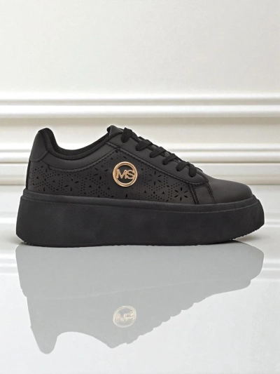 Sneakersy damskie platforma Perseida Royalfashion czarne skóra ekologiczna