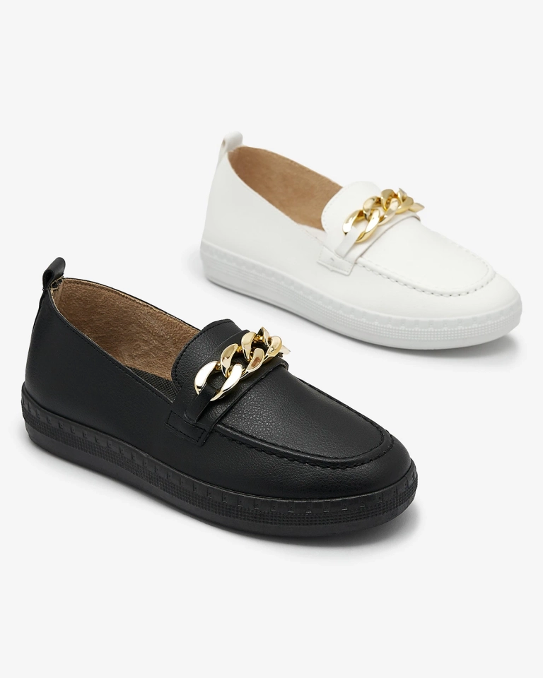 Mocasini negri de damă cu ornament auriu Ellica- Footwear