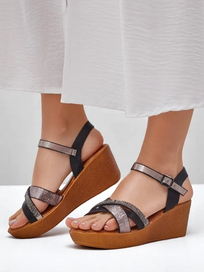 Sandale cu wedge pentru femei Royalfashion cu strasuri și sclipici Glittera