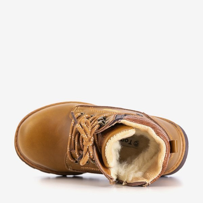 Cizme de drumeții pentru băieți de culoare maro deschis cu inscripții Navide - Încălțăminte