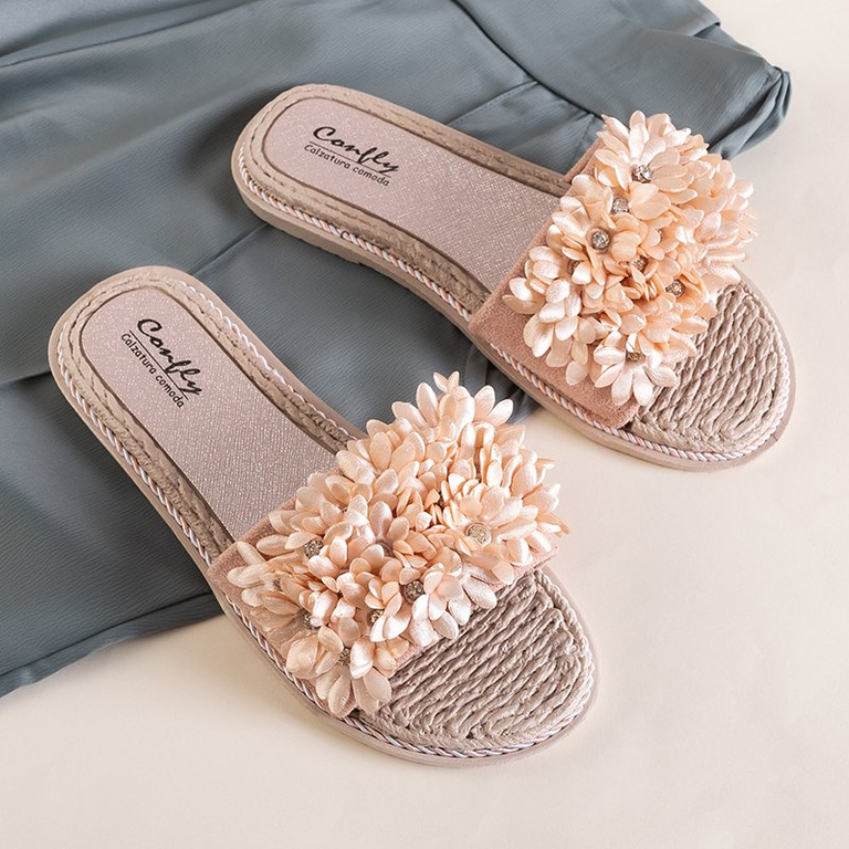 Papuci de damă roz cu flori Seiov - Încălțăminte