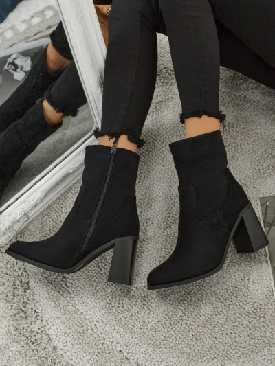 Botine de damă Rune Fast din piele ecologică întoarsă cu toc gros