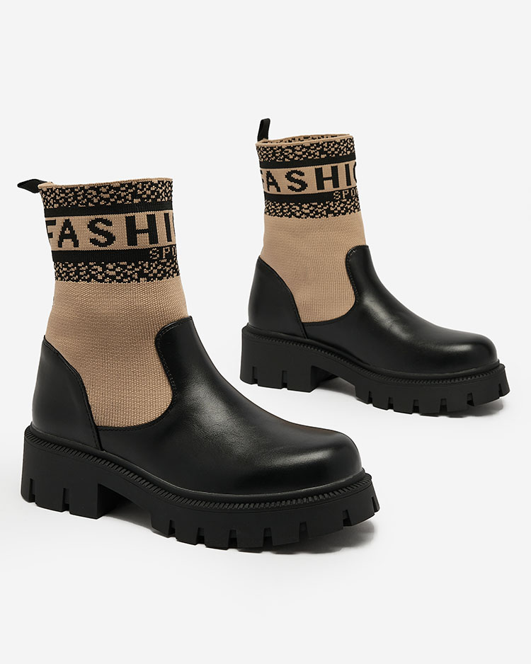 Royalfashion Cizme de damă maro deschis cu partea superioară din țesătură Fahione