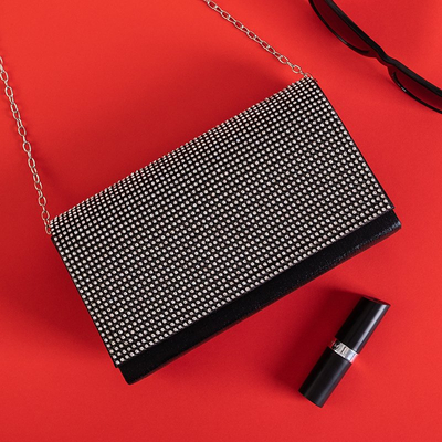 Clutch negru cu zirconiu cubic pe un lanț - Genți de mână