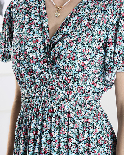Rochie midi florală de damă, de culoare albastră- Îmbrăcăminte