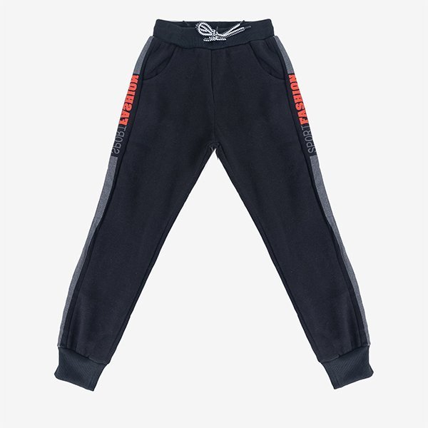 Băieți pantaloni de trening negri cu inscripții - Pantaloni