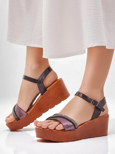 Sandale cu wedeguri Royalfashion pentru femei cu strasuri și sclipici Aurora Glow