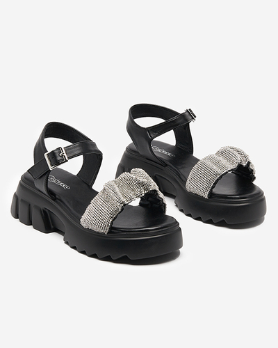 Sandale de dama negre cu zirconiu cubic Pokio- Incaltaminte