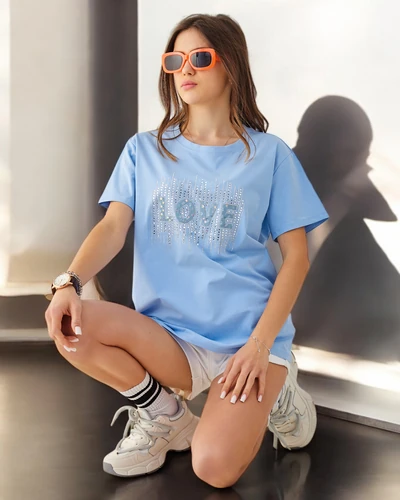 Royalfashion Tricou din bumbac pentru femei LOVE cu strasuri